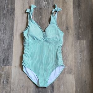 RALPH LAUREN Green Striped One-Piece Swimsuit